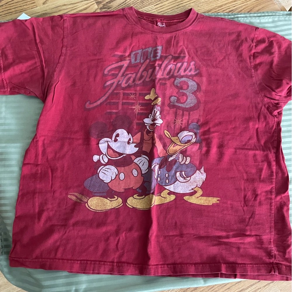 Vintage Disney Red Adult Tee with Mickey  Goofy and Donald